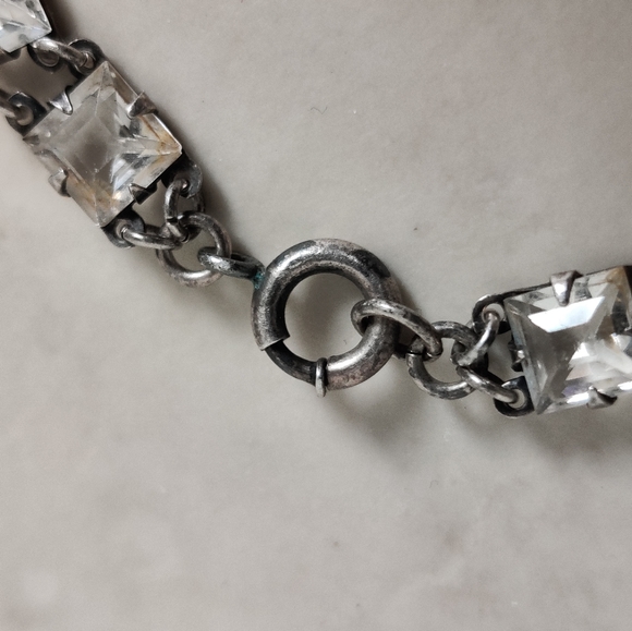 Antique True Art Deco Square Cut Crystal Bracelet Sterling Silver - Picture 14 of 15